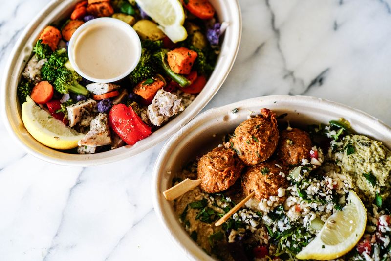Warm grain bowl with roasted vegetables